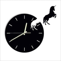 Modern Unicorn Wall Clock for Kids & Home Décor – Black Minimalist Clock with 3D Running Unicorn Design